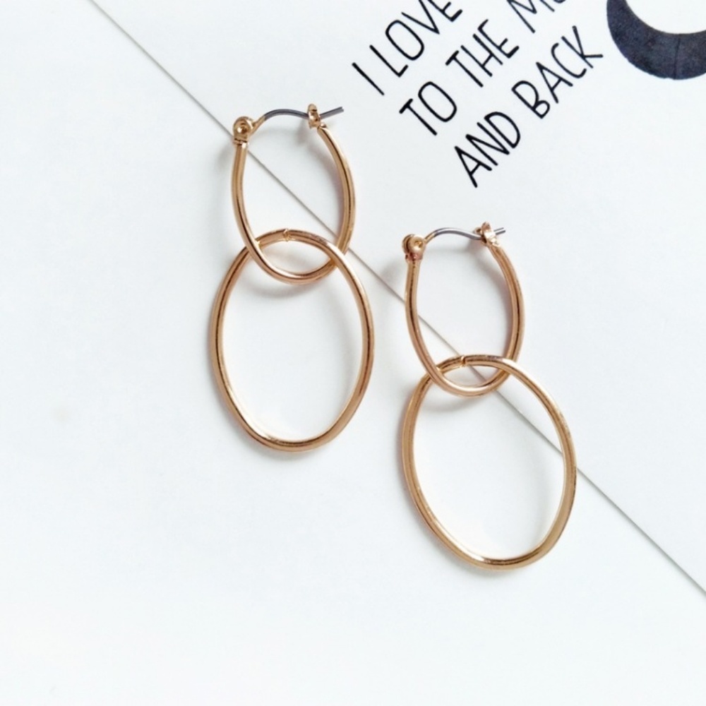 Double Layer Geometric Drop Earrings - Picture 7 of 8